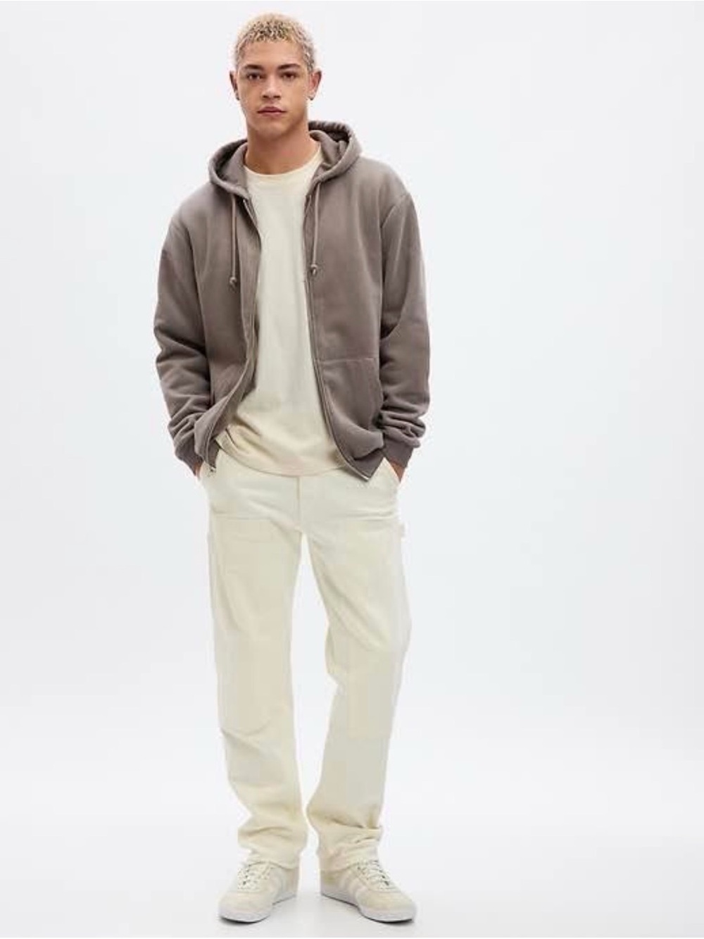 GAP Men's "Vintage Soft" Waffle-Lined
Zip Taupe Brown Hoodie